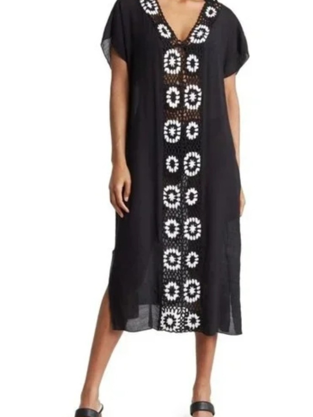 Vince Camuto Crochet Front Caftan Beach Swimsuit Cover Up In Dark Blue (D113)